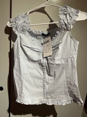 Brandy Melville Light Blue Gingham Elena Top